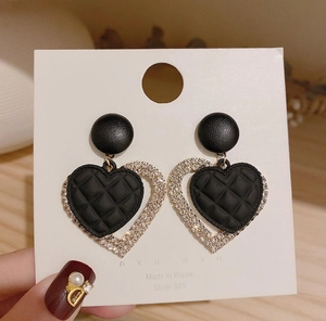 Vintage Heart Drop Earrings For Women Alloy Rhinestone Artificial Pearl Quilted Pattern 925 Sterling Silver Earring Post Jewelry