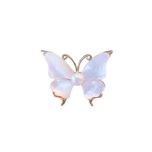 Elegant lavender butterfly brooch with pearl inlay and rose gold metal finish
