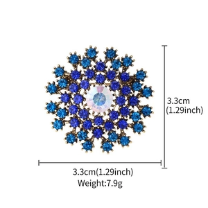 Exquisite snowflake rhinestone brooch pin with blue crystals for dresses, 3.3cm size