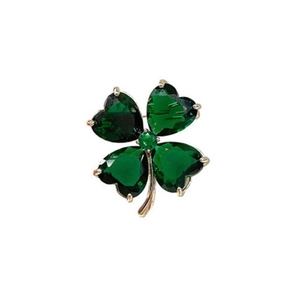 Sparkling lucky four-leaf clover brooch with emerald green crystals and gold finish