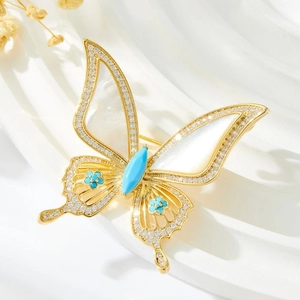 Élégante Broche Papillon en Alliage et Nacre pour Femmes Design Animal Floral Strass Bijoux de Mode Accessoire Cadeau