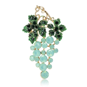 Elegant gold grape brooch with emerald green and aqua blue crystals for women