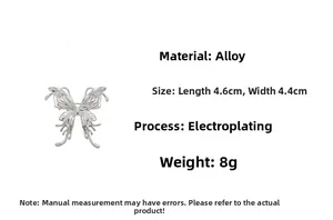 Detailed view of silver butterfly brooch showing 4.6cm x 4.4cm dimensions and alloy material