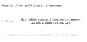 Detailed size and material specs for the magpie brooch with alloy, pearls and rhinestones