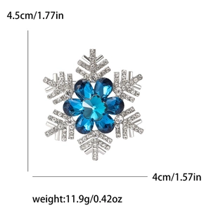 Elegant snowflake brooch with blue crystals and white diamonds for suits, size 4x4.5cm