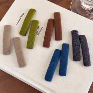 Handmade Fabric Wrapped Rectangular Hair Clips Knit Texture BB Clips Morandi Colors Elegant Side Pins For Women Hair Accessories