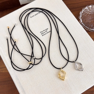 Collier Pendentif en Cuivre Géométrique Minimaliste pour Femme Cordon Ciré Chaîne de Pull Longue Réglable Goutte Creuse Bijoux de Mode