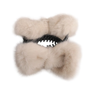 Pince à cheveux élégante en fausse fourrure beige avec nœud accessoire de coiffure