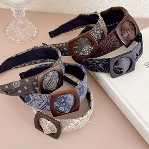 Vintage Paisley Φαρδιά Υφασμάτινη Στέκα Μαλλιών για Γυναίκες Ρετρό Στεφάνι Μαλλιών Με Τετράγωνη Αγκράφα Μποέμ Στυλ Αξεσουάρ