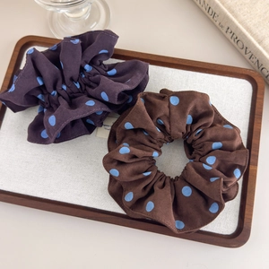 Vintage oversized polka dot scrunchie set in dark purple and brown soft chiffon fabric