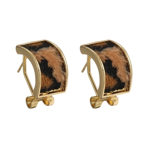 Chic retro leopard print square hoop earrings with elegant gold metal edging for women