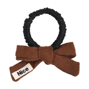 Chic knit bow hair scrunchie in black and brown with Nice tag for daily styling