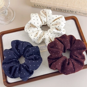 French Style Polka Dot Fabric Scrunchies Soft Large Hair Ties Elastic Hair Bands For Women High End Bun Hair Accessories