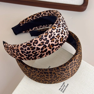 Vintage Women Leopard Print Padded Headband Wide Brim Sponge Hair Hoop For High Top Hair Styling Korean Fashion Headwear