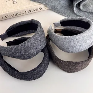 Autumn Winter Fashion Knitted Woolen Headband For Women Thickened Solid Color Wide Edge High Top Hair Band Hair Accessories