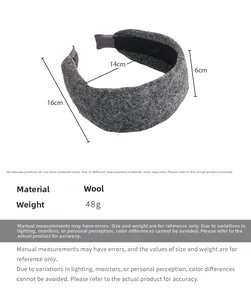 Close-up of gray knit headband with dimensions 16cm width and 6cm side thickness