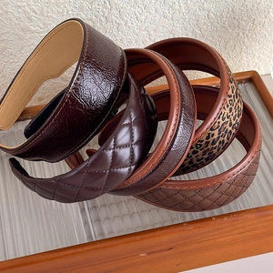 Lot de serre-têtes en cuir PU marron avec motif à carreaux et imprimé léopard chic