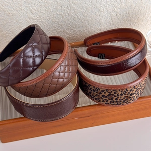 Lot de serre-têtes en cuir PU marron avec motifs à carreaux vintage et imprimé léopard