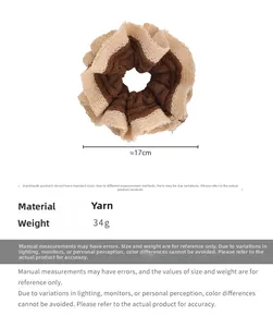 Detail view of large 17cm two-tone knit hair scrunchie with size and weight metrics
