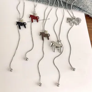 Vintage Horse Pendant Necklace Stainless Steel Snake Chain Adjustable Y-Necklace For Women Elegant Animal Sweater Chain