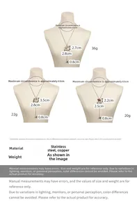 Detailed specs of pony pendant necklaces showing 65cm chain length and stainless steel material