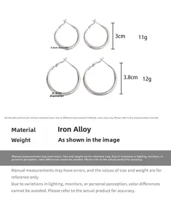 Tableau des tailles pour boucles d'oreilles créoles argentées de 3 cm et 3,8 cm en alliage