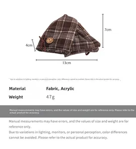Detail view of brown plaid bow hair claw clip showing size dimensions 13cm and 7cm