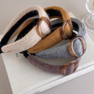Lot de serre-têtes en tricot avec anneaux en résine ambrée pour le style automne hiver