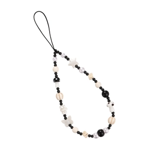 Bohemian beaded phone strap with shell stars mushroom charms on white background