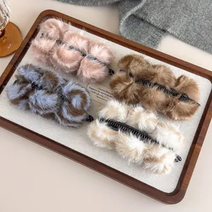 Pince Banane En Peluche Imprimé Léopard Style Coréen Automne Hiver Pince À Cheveux Outil De Coiffure Queue De Cheval Pour Femmes Filles