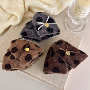 Plush polka dot shark hair clips in grey and brown with handmade metal charms
