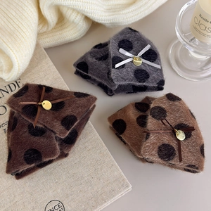 Plush polka dot shark hair claw clips in gray and brown with handmade bow detail