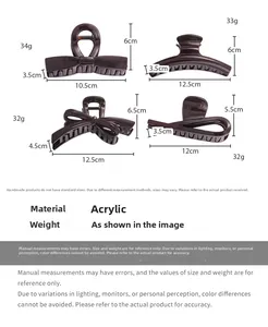 Detailed size and weight chart for large chocolate brown acrylic bow hair claws