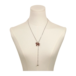 Korean style silver horse pendant long sweater necklace with star detail and Y-shape chain