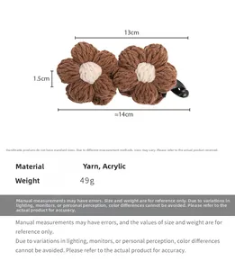 Detail showing dimensions of handcrafted knit flower hair clip with acrylic banana clip