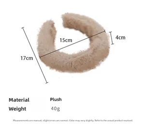 Détails du serre-tête en peluche beige avec dimensions et spécifications de poids