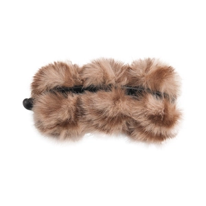 Barrette banane élégante en peluche léopard avec six pompons en fausse fourrure marron