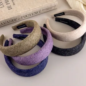 Breites Haarband Aus Woll-Tweed Hohes Schädel-Top Herbst Winter Einfarbiges Stirnband Handgefertigter Gepolstertes Reif