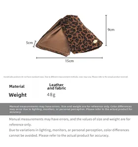Detailed size specifications for leopard print leather hair claw with dimension markings