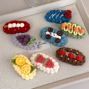 Set of 8 handmade crochet hair clips featuring fruit and food designs for women and girls