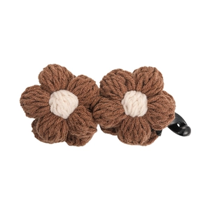Vintage knitted yarn flower banana hair clip for women in brown and beige tones