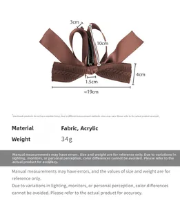 Brown knitted bow banana clip dimensions showing 19cm length and acrylic claw detail