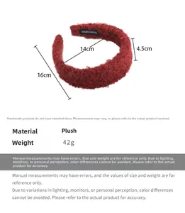 Detailed size specifications and material view of the burgundy plush wool headband