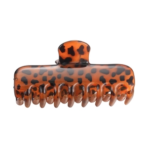 Grande pince à cheveux élégante à motif léopard ambre en résine pour femmes