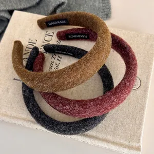 Handmade Felt Headband Thickened High Top Skull Hair Band Autumn Winter Solid Color Plush Fabric Headpiece For Women Accessory