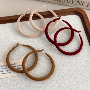 Vintage Flocking Large Circle Hoop Earrings For Women Winter Autumn Elegant Velvet Earring Jewelry Accessory