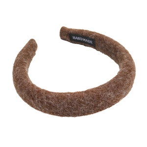 Brown wool felt padded headband with handmade label and non-slip texture for women