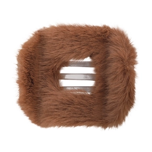 Pince à cheveux carrée en peluche marron avec fourrure douce et dents en plastique