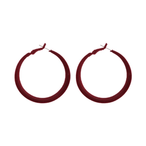 Winter fashion velvet flocked hoop earrings in a deep wine red finish for women