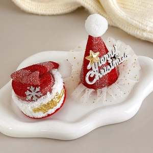 Cute red glitter Christmas hat hair clips with mesh tulle and Merry Christmas lettering